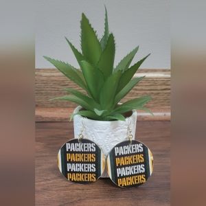 Green Bay Packers NFL Football Wood Circle Lightweight New Boutique Earrings